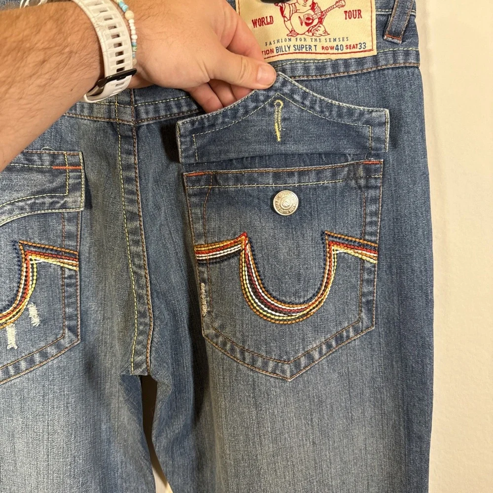 True‎ Religion Jeans 40x33 Mens Blue Billy Super T Denim Straight Flap Pockets